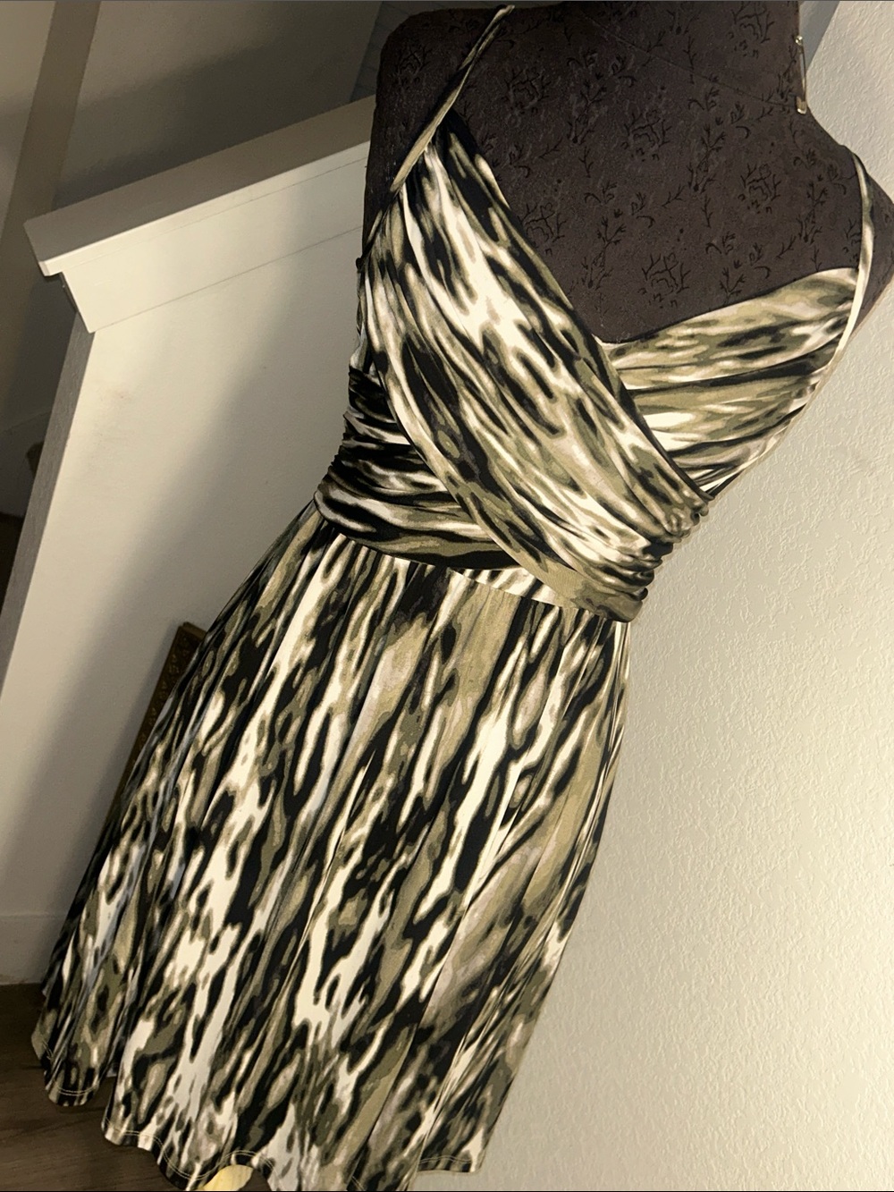 Jennifer Lopez Olive & White Printed Wrap-Style Dress